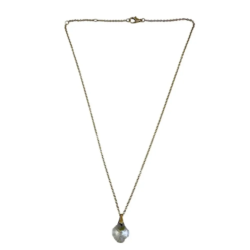 Vintage Aurora Borealis Crystal Fancy Cut Dainty Gem Gold Tone 18" Pendant - Picture 7 of 8